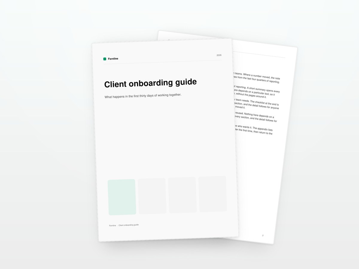 The client onboarding guide, printed