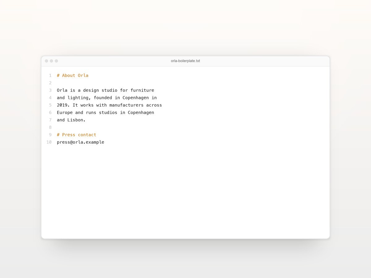 The boilerplate open in a text editor