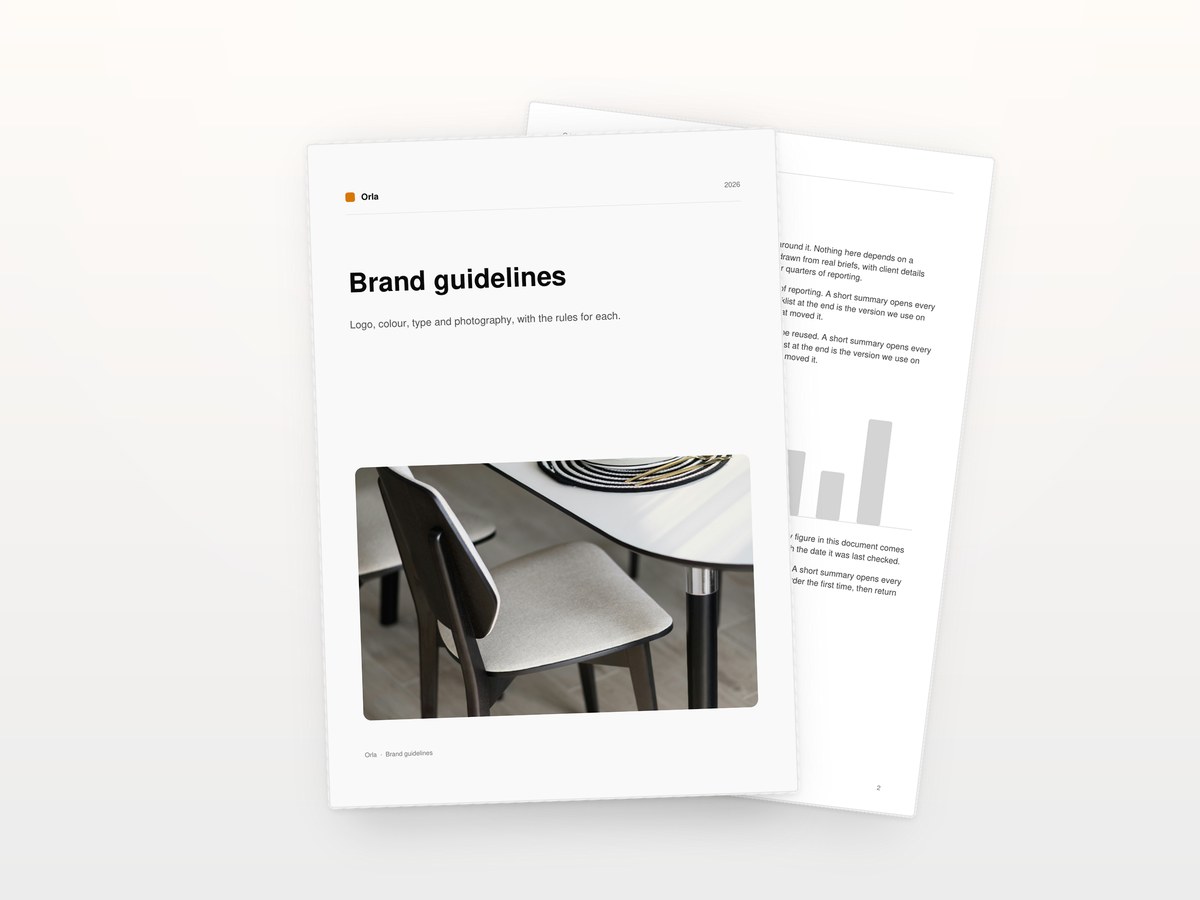 The Orla brand guidelines, printed