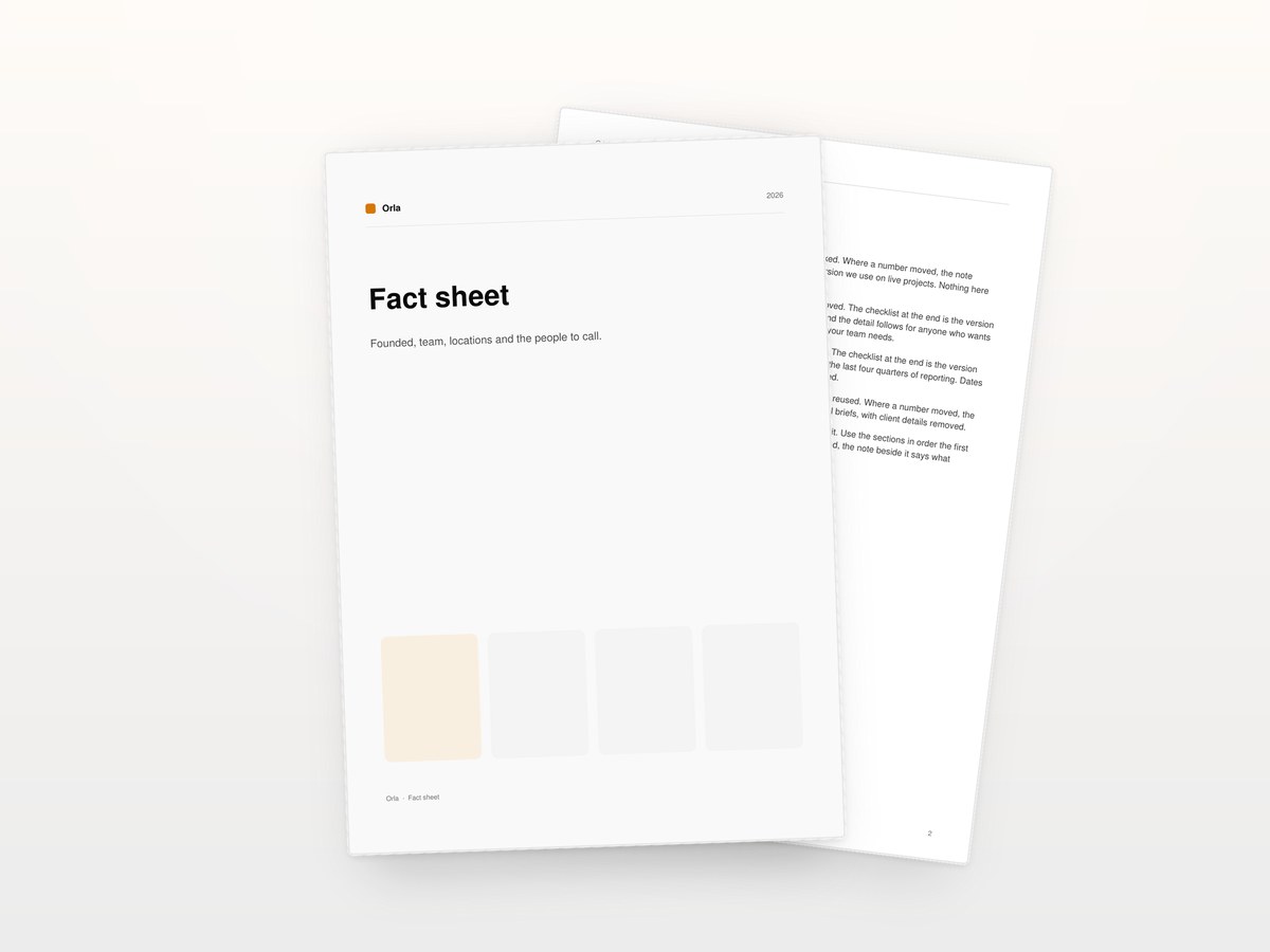 The Orla fact sheet, printed