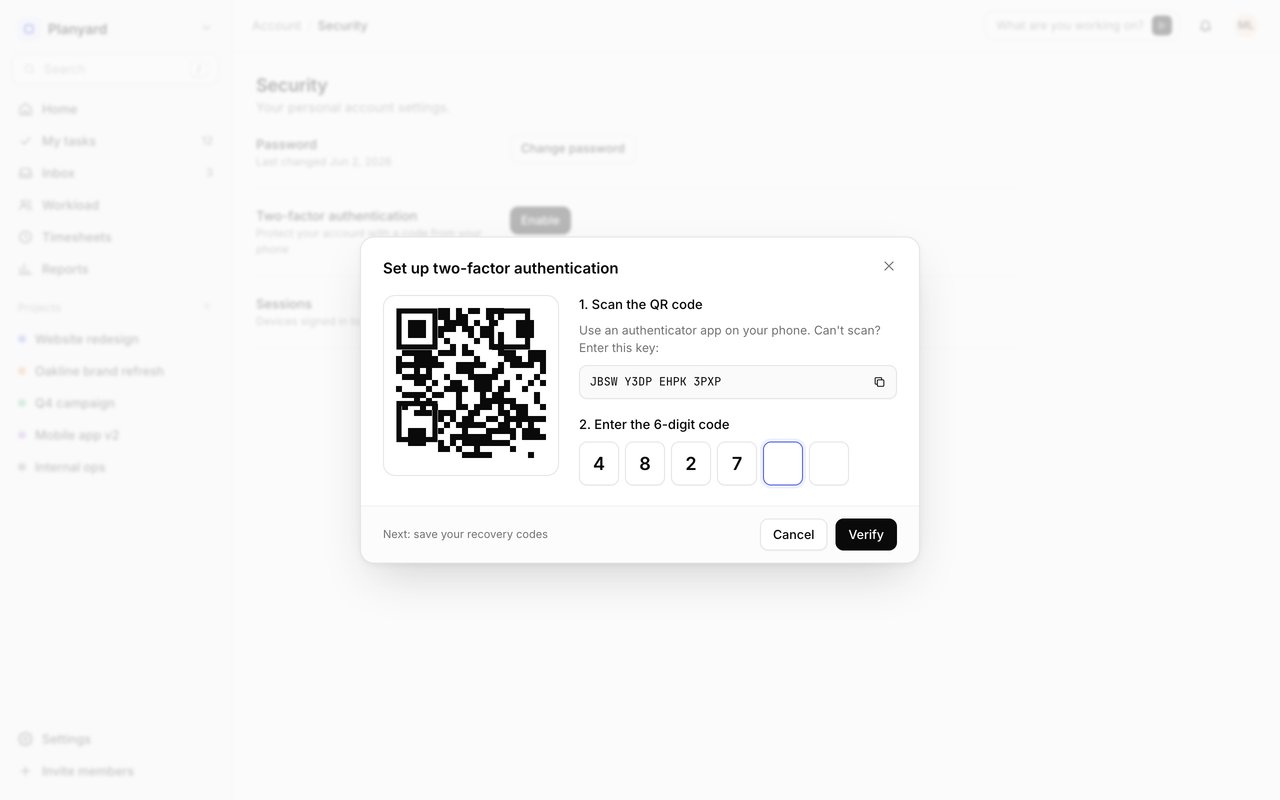 2FA setup with QR code