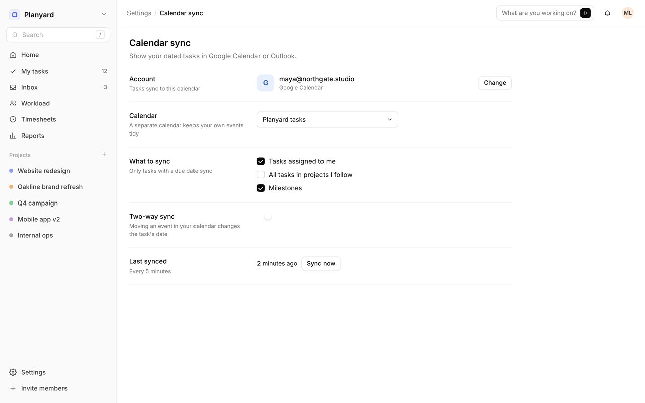 Calendar sync settings