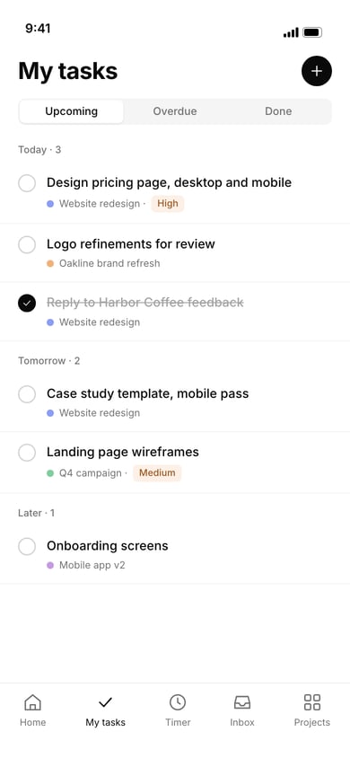 Planyard mobile app My tasks screen