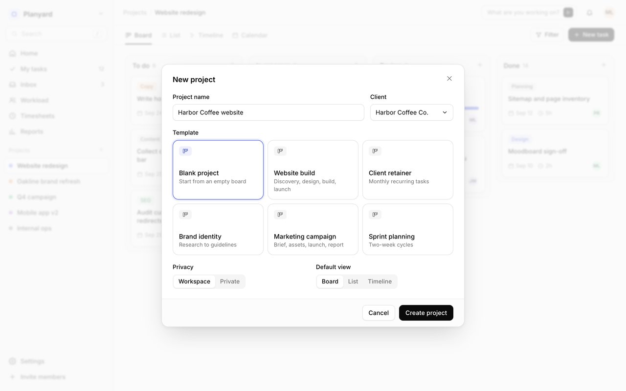 New project dialog with templates