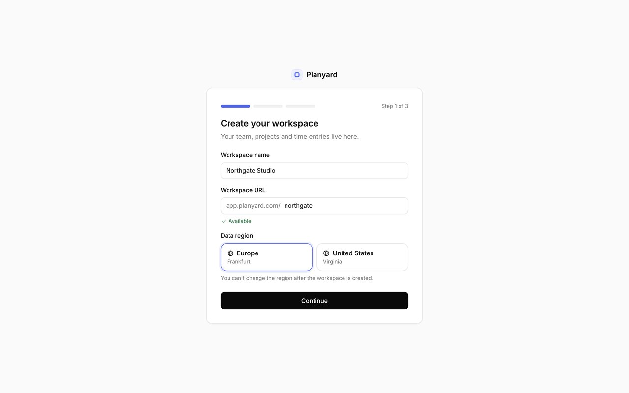 Create workspace form with name, URL and region