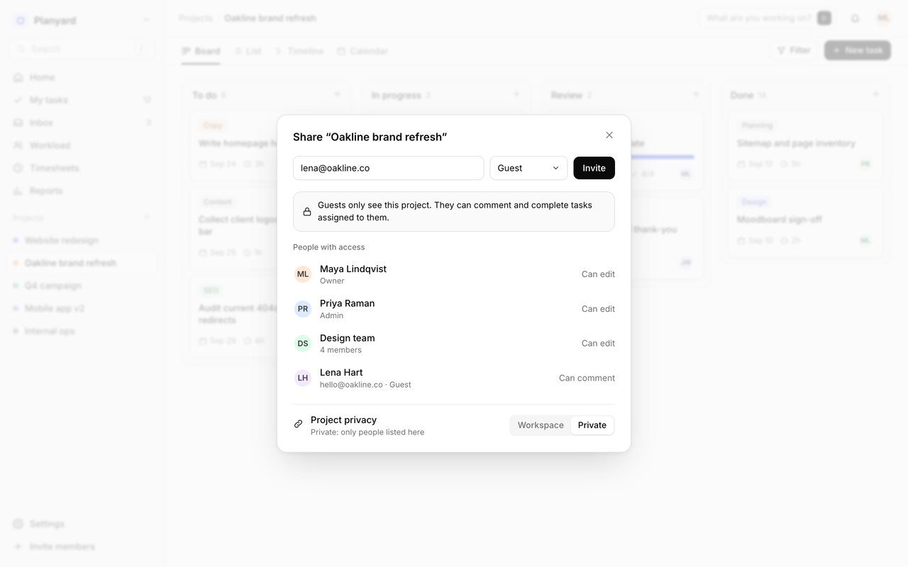 Share dialog with a guest invite