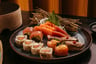 Salmon and tuna crudo and raw bar selection