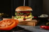 Hearth burger with aged cheddar and fries