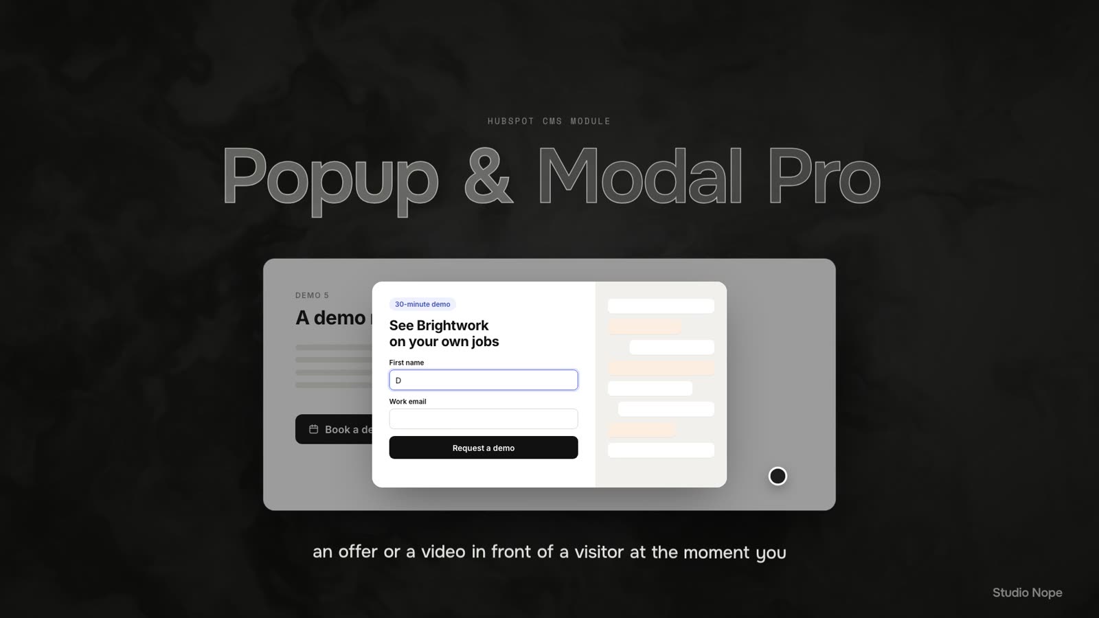 Popup & Modal Pro: a Book a demo button and the popup editor