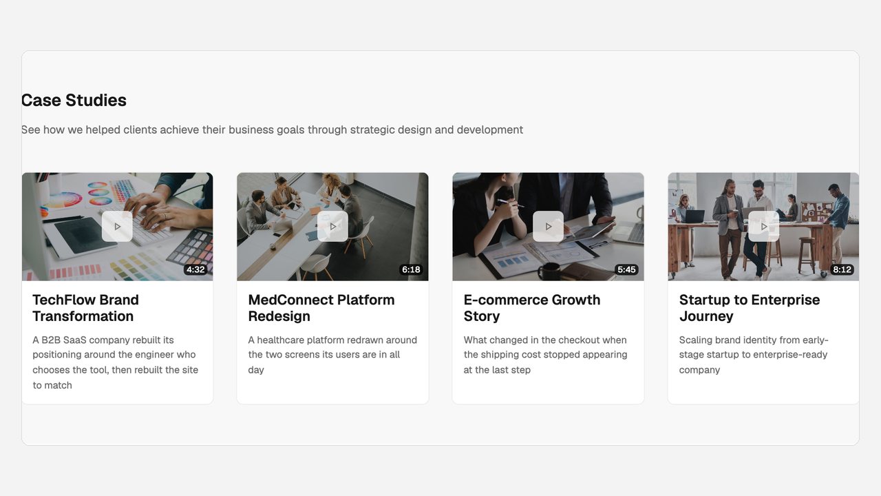 A grid of video thumbnails with titles and durations
